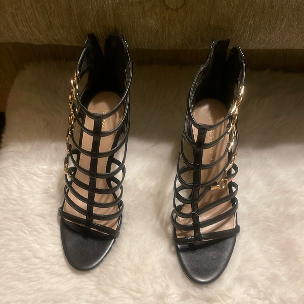 worn once black leather heels